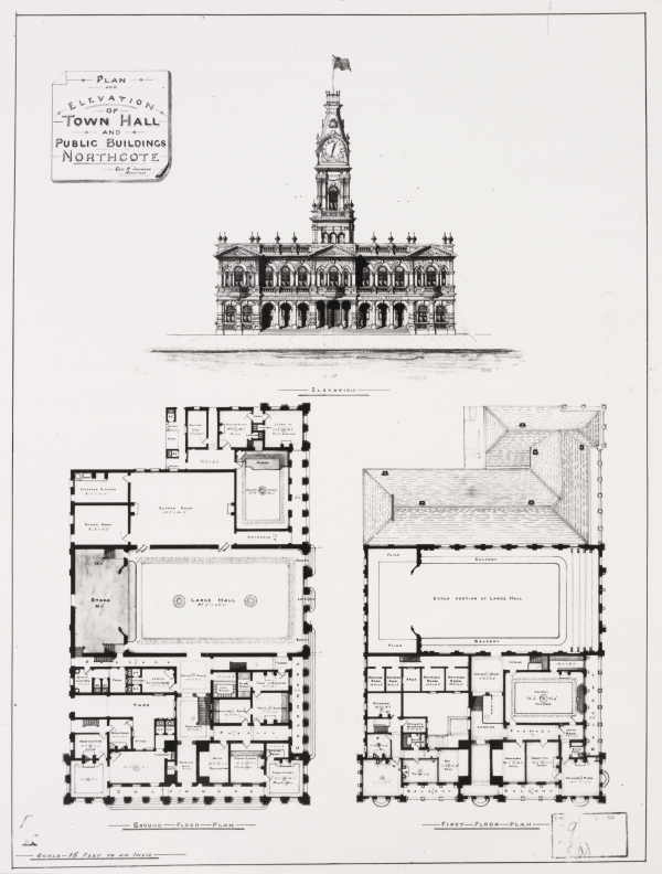 Northcote Town Hall competition drawings 1888